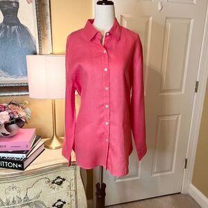 EEUC J. Jill Coral Pink Linen Button Front Top Shirt Blouse Size MEDIUM